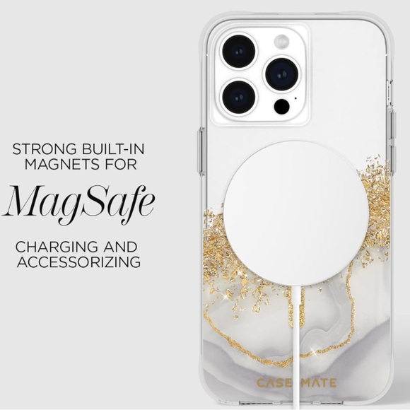 CASE-MATE Karat Gold Glitter Grey Marble Granite MagSafe iPhone 15 PRO MAX Case - Picture 11 of 16
